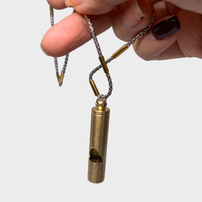 Vintage Brass Whistle Necklace - Rust-Resistant Titanium Steel