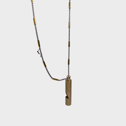 Vintage Brass Whistle Necklace - Rust-Resistant Titanium Steel